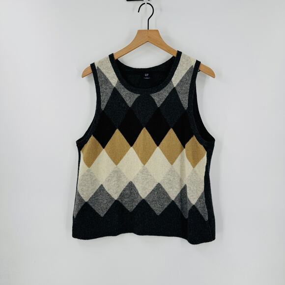 Y2K Gap Retro Preppy 100% Lambs Wool Fall Sweater Vest Size Women's Large - Picture 1 of 6